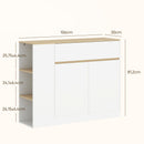 Credenza Cucina 105x30x81,5 cm con 2 Ante Ripiano Regolabile 2 Cassetti e 3 Scomparti Aperti in Truciolato e MDF Bianco      