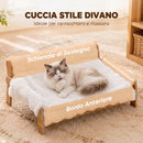 Divanetto per Cani e Gatti Rialzato 70x47x30 cm con Copertura Rimovibile e Piedini Antiscivolo in Peluche e MDF Bianco      