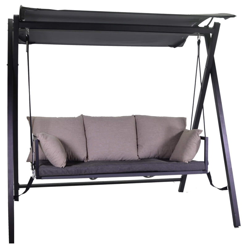 Dondolo 3 Posti da Giardino 209x133x196 cm in Metallo Delaware Nero