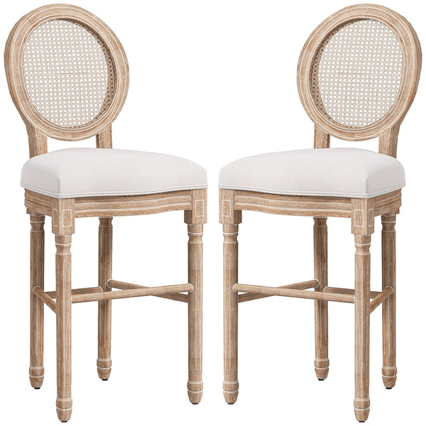 online Set 2 Sgabelli da Bar con Schienale Cuscini e Poggiapiedi 48x56x118 cm in Legno e Poliestere Crema