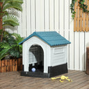 Cuccia per Cani Piccoli da Esterno 64,5x57x66 cm con Finestre e Base Rialzata in Plastica Blu      