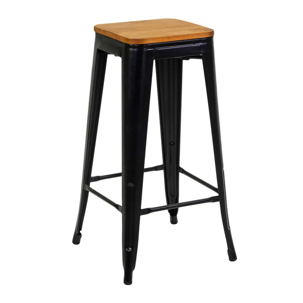 Nouveau Tabouret Bristol 42x42xh76 cm en Fer Noir avec Assise en Bois online