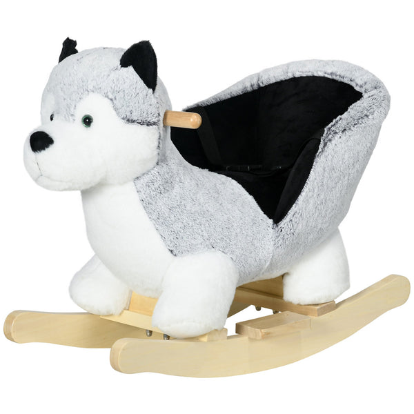 Cavallo a Dondolo per Bambini in Legno e Peluche Cane Husky Grigio online