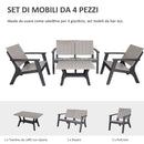 Set Salotto da Giardino Divano 2 Poltrone e Tavolino in Polipropilene Grigio