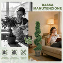 Set 2 Piante Finte di Cipresso a Spirale 120 cm con Vaso Incluso in PE e Acciaio Verde      