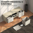 Mobile TV Fino a 50" 110x29x46,5 cm con 2 Cassetti Removibili e 2 Ripiani Aperti in MDF e Tessuto non Tessuto Color Legno Beige      