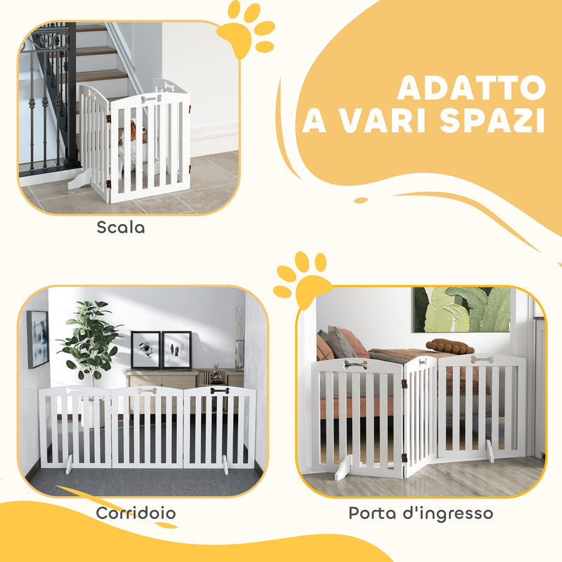 Cancellino per Cani Pieghevole 155x30x61 cm a 3 Pannelli con 2 Supporti in Legno Bianco      