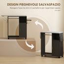Mobile Asse da Stiro 127x42.5x99 cm con Piano d'Appoggio Effetto Lino 3 Ripiani a Cubo e Guida Nero      