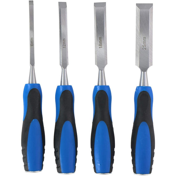 sconto Set 4 Scalpelli per Intaglio Legno Misure 6-12-18-25mm in Acciaio Falegname Kinzo