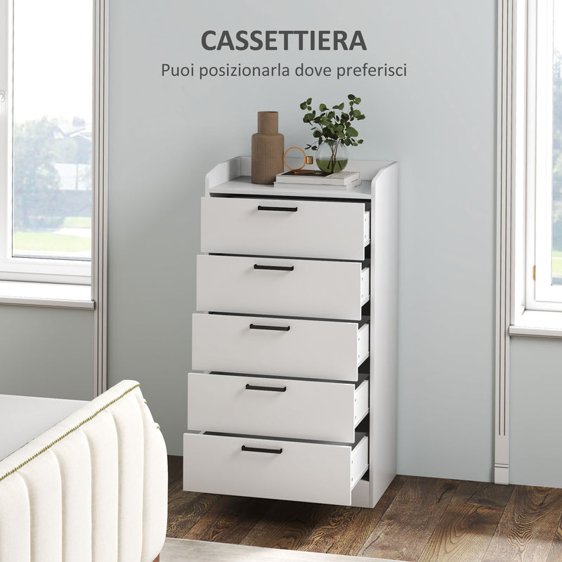 Cassettiera 5 Cassetti 60x40x114 cm in Legno Bianco  