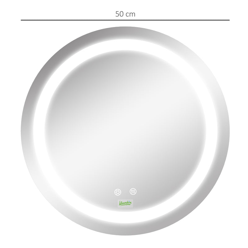 Specchio Bagno Rotondo 50cm Luce LED Regolabile Funzione Anti Appannamento   