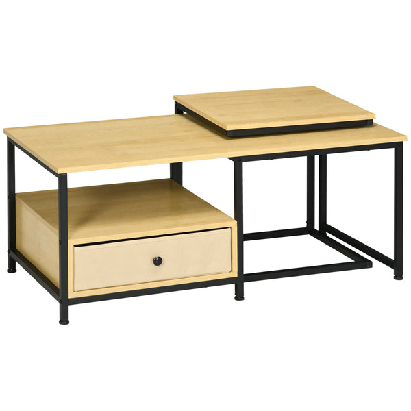 Set Tavolino da Caffè e Tavolino Laterale a C in Acciaio e Truciolato Legno Naturale online