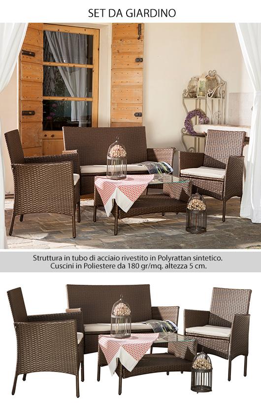 acquista Salon de jardin en polyrotin marron avec canapé, fauteuils et table basse Bertozzi Caprera