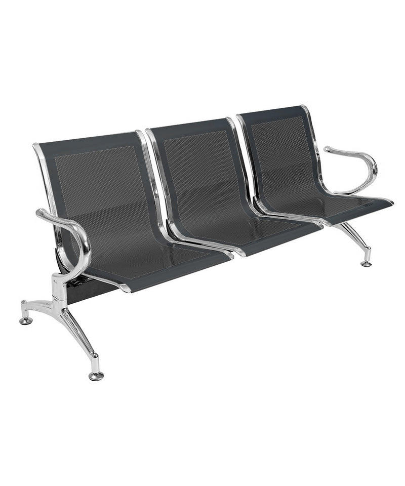 Panca per Sala d'Attesa 3 Posti in Acciaio Nero