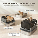 Lettiera per Gatti Chiusa da 52L con Coperchio Ribaltabile Doppia Porta Paletta in Acciaio Inox Nero      