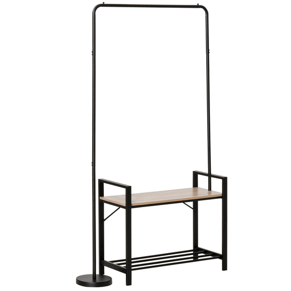 Banc Portemanteau d'Entrée 91x30x158 cm avec Meuble à Chaussures en Bois et Métal Noir prezzo