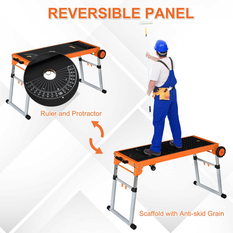Banco di Lavoro Pieghevole 5 in 1 131x55,5x86 cm in Metallo e Alluminio Arancione