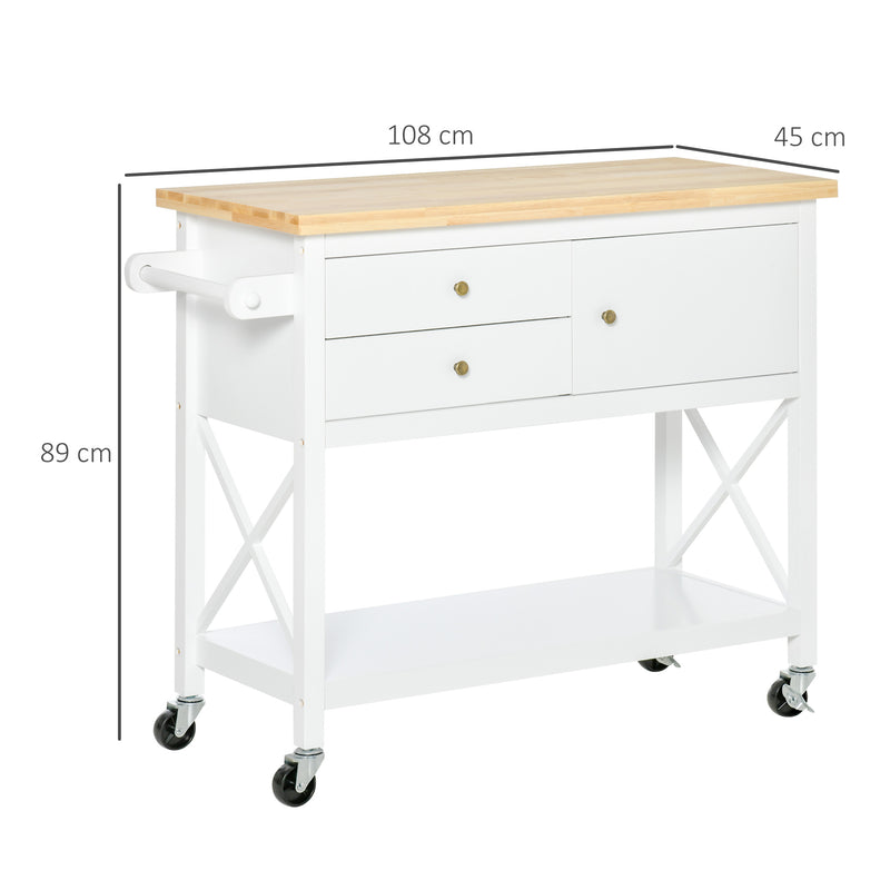 Carrello da Cucina 108x45x89 cm in Legno Bianco