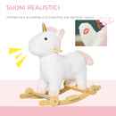 Cavallo a Dondolo Unicorno per Bambini in Legno e Peluche Unicorno Bianco