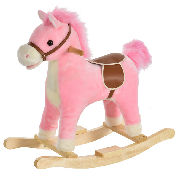 Cheval à bascule pour enfant en bois et peluche rose online