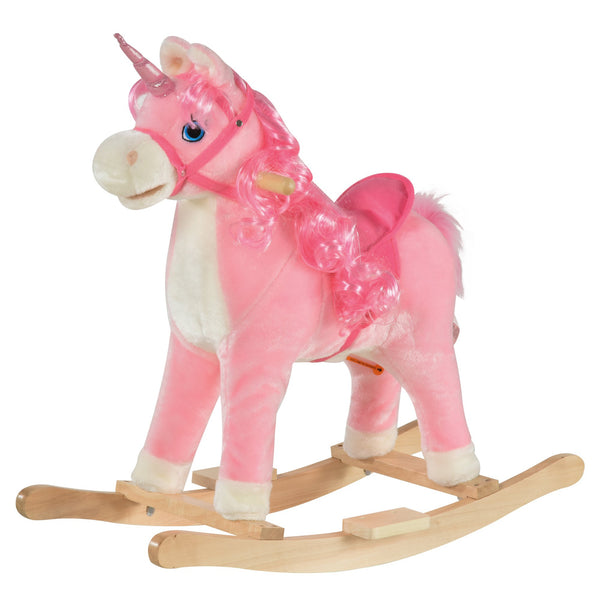 sconto Cheval à Bascule Licorne pour Enfant en Bois et Peluche Licorne Rose