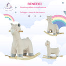 Cavallo a Dondolo per Bambini in Legno e Peluche Alpaca Crema