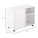 Mobile 3 Cassetti 2 Ripiani 80x40x65 cm con Ruote in Truciolare Bianco