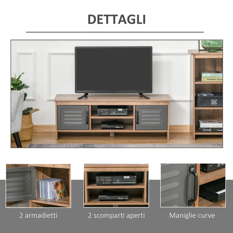 Mobile TV 109x35x38 cm 2 Ante in Metallo 2 Ripiani Marrone