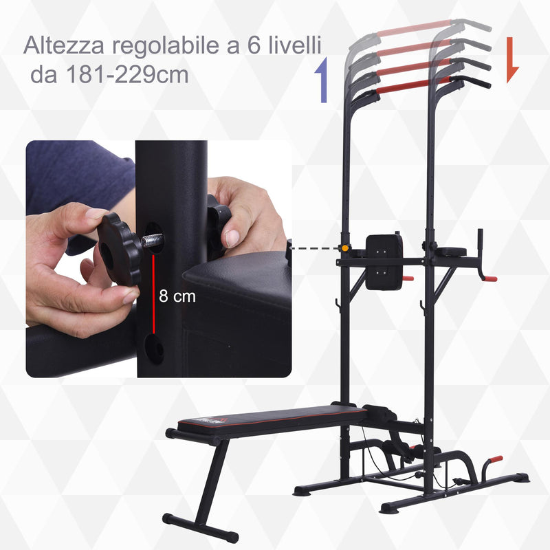 Stazione Fitness Multifunzione Pieghevole 98x220x229 cm in Acciaio Nera