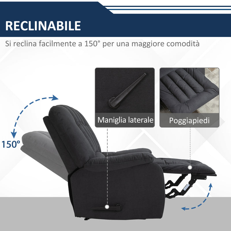 Poltrona Relax Reclinabile 96x99x104 cm in Tessuto Grigio