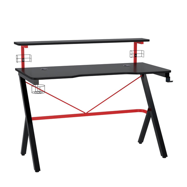 Bureau de jeu avec étagère pour moniteur 120x60x97 cm en MDF et métal noir acquista