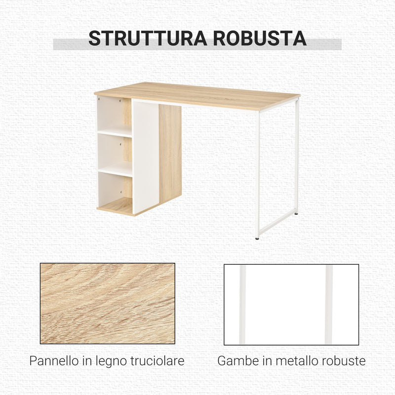 Scrivania Porta PC 115x55x75 cm in Metallo e Truciolare Rovere Bianco