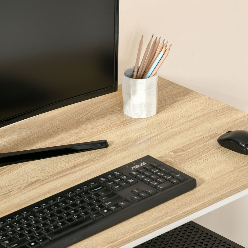 Scrivania Porta PC 115x55x75 cm in Metallo e Truciolare Rovere Bianco