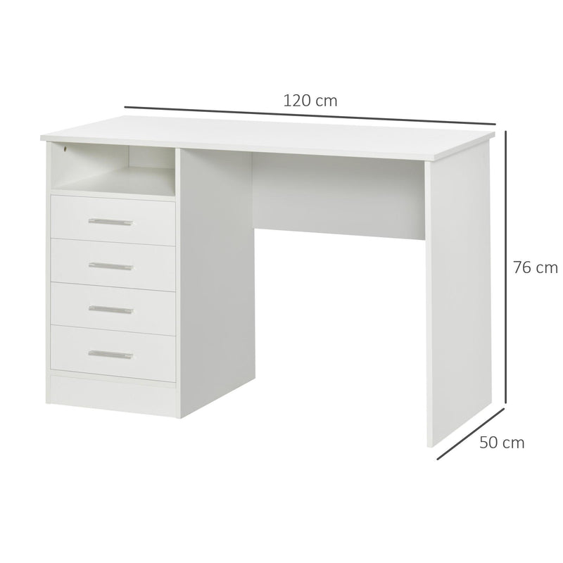Scrivania Porta PC 4 Cassetti 120x50x76 cm in Legno Bianco