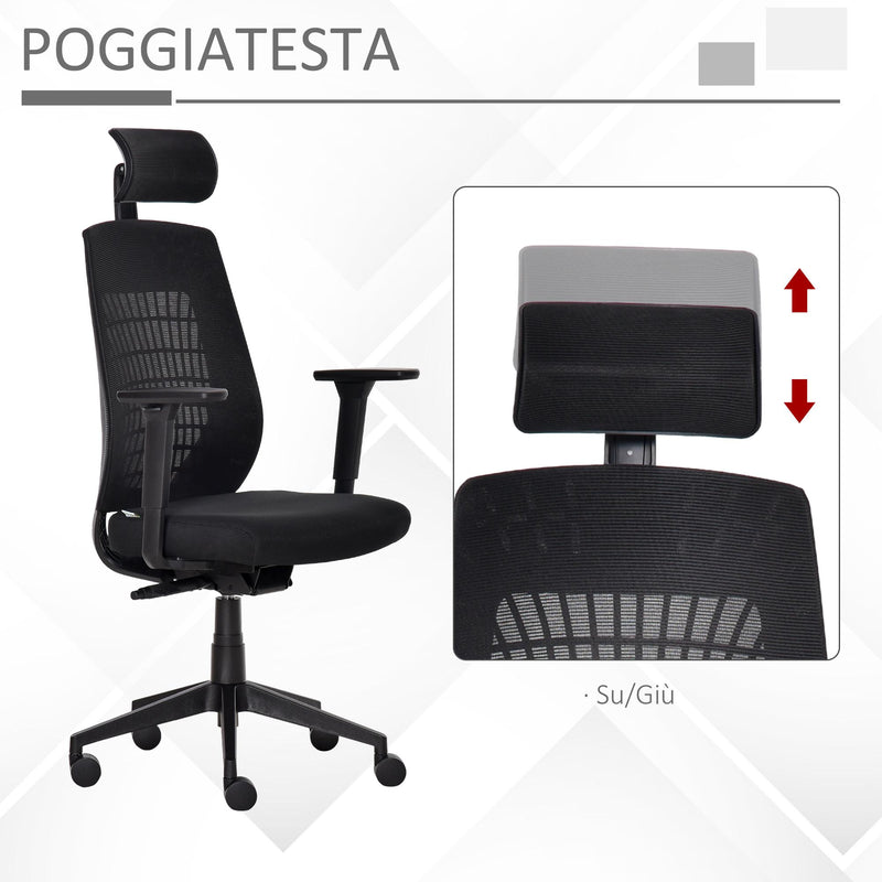 Sedia Poltrona Direzionale da Ufficio 67x64x118-126 cm in Tessuto a Rete Nero