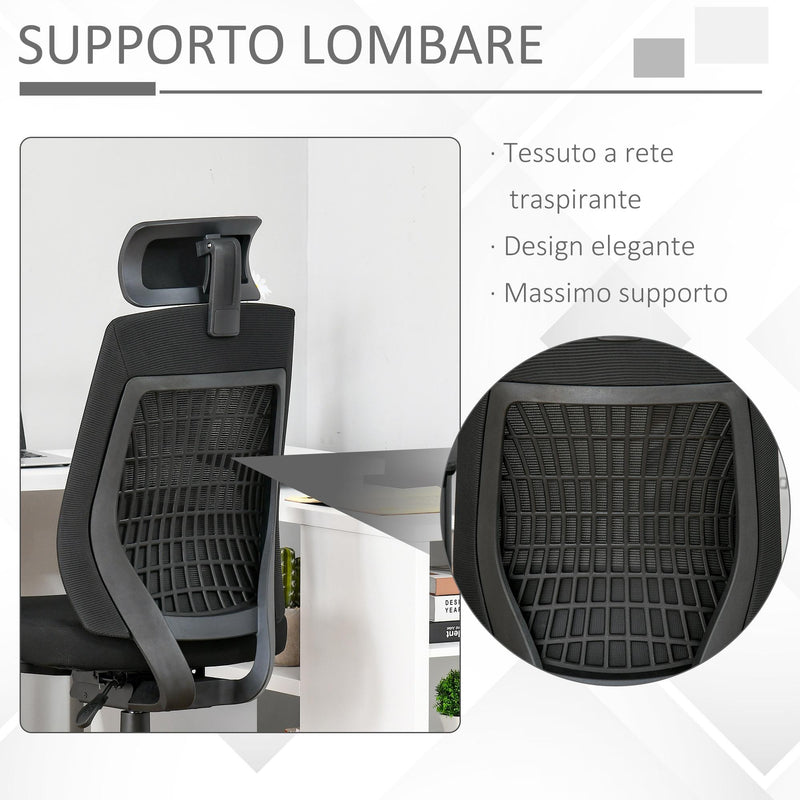 Sedia Poltrona Direzionale da Ufficio 67x64x118-126 cm in Tessuto a Rete Nero