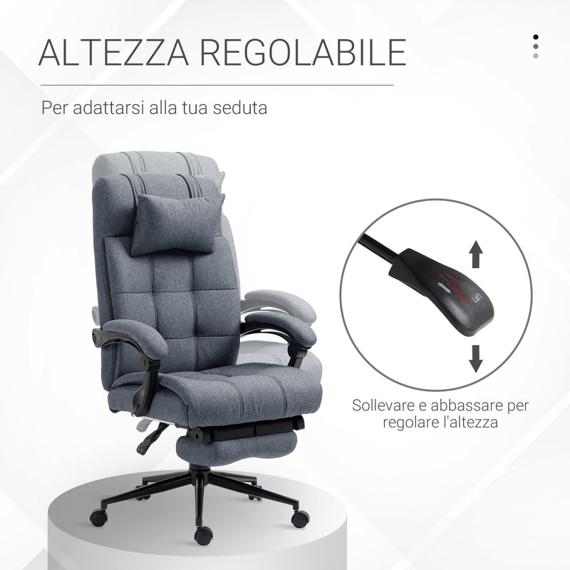Sedia Poltrona Presidenziale da Ufficio 66x70x116-124 cm con Poggiapiedi in Tessuto Grigio