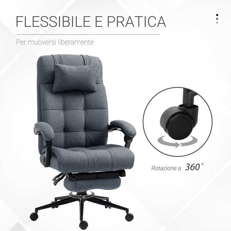 Sedia Poltrona Presidenziale da Ufficio 66x70x116-124 cm con Poggiapiedi in Tessuto Grigio