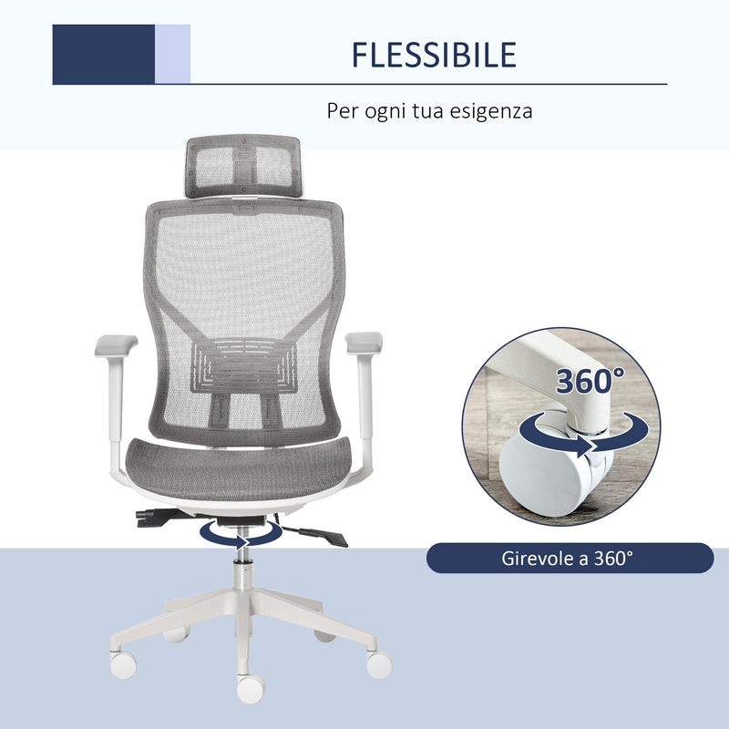 Sedia Poltrona Direzionale da Ufficio 67x65x120-128 cm in Tessuto a Rete Grigio