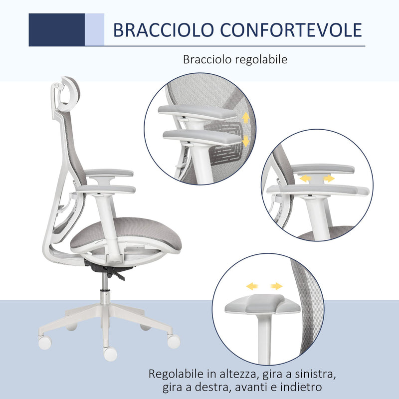 Sedia Poltrona Direzionale da Ufficio 67x65x120-128 cm in Tessuto a Rete Grigio