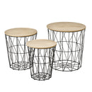 Set 3 Tavolini  Ripiano Rimovibile in Acciaio e MDF Legno