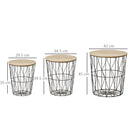 Set 3 Tavolini  Ripiano Rimovibile in Acciaio e MDF Legno