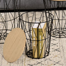 Set 3 Tavolini  Ripiano Rimovibile in Acciaio e MDF Legno