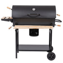 Barbecue a Carbone Carbonella 108x70x100 cm con Coperchio Ruote e Ripiani in Legno Nero      