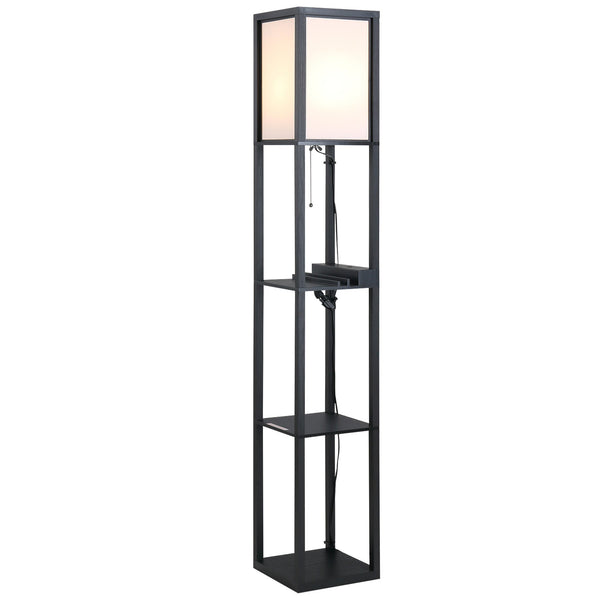 online Lampadaire avec 3 étagères en MDF et abat-jour en tissu 26x26x160 cm Noir