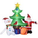 Babbo Natale con Albero e Pupazzo di Neve Gonfiabile 210x92x190 cm con Luci LED Bianche