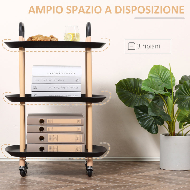 Carrello da Cucina 57,5x36,5x85 cm in Metallo e Plastica Nero e Marrone