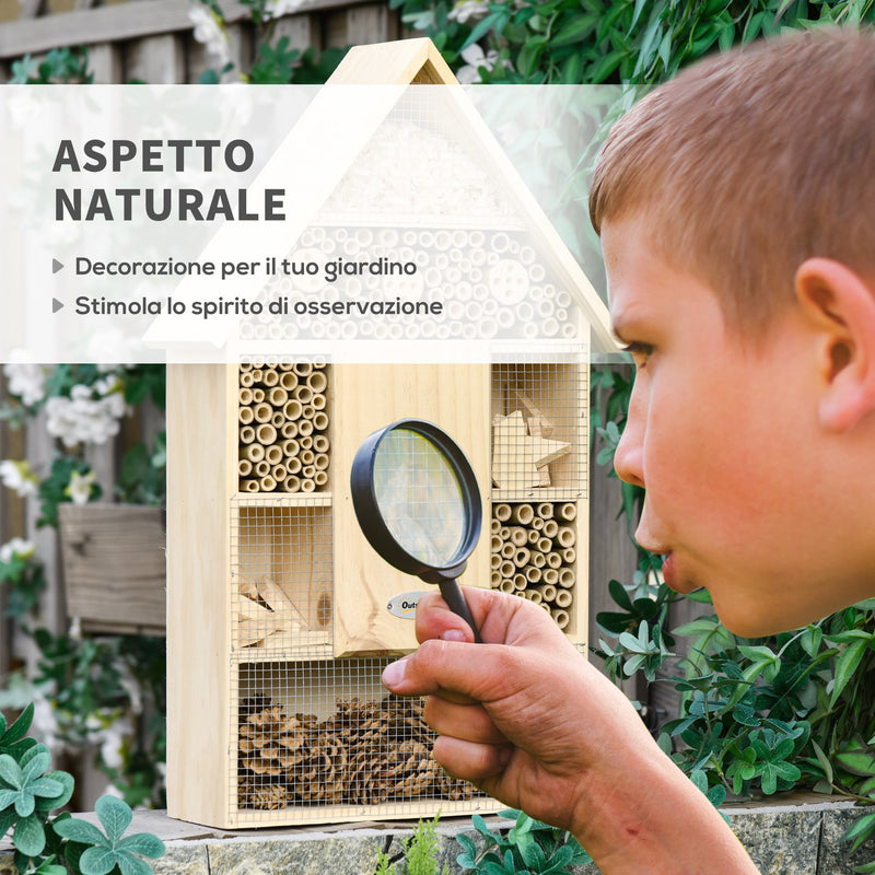Casa per Insetti da Giardino 32x12,5x57 cm 5 Livelli in Legno e Bamboo