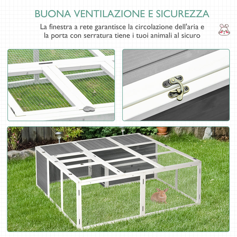 Conigliera da Esterno 180x180x60 cm in Legno Grigia