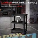 Carrello Porta Attrezzi a 3 Ripiani 70,5x35x82,5 cm con Bordi Rialzati Ruote a Freno e Maniglia in Metallo e PP Nero      
